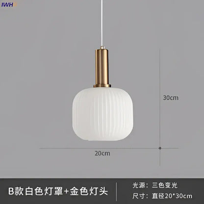 Modern ribbed glass pendant lights for dining room with brass stem