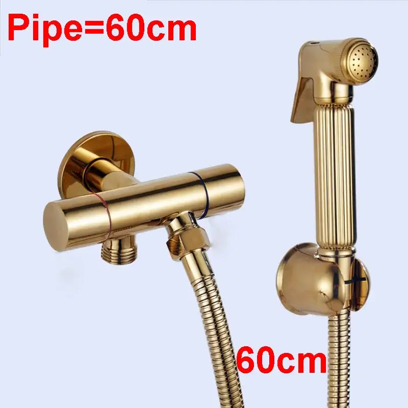 Modern ribbed gold brass bidet sprayer set for bathroom hygiene