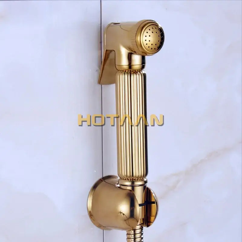 Modern ribbed gold brass bidet sprayer set for bathroom hygiene