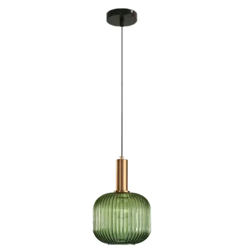 Modern ribbed green pumpkin glass pendant lights for dining room