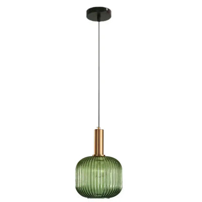 Modern ribbed green pumpkin glass pendant lights for dining room