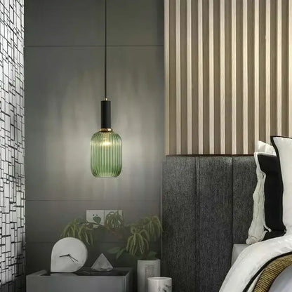 Modern ribbed green pumpkin glass pendant lights for dining room
