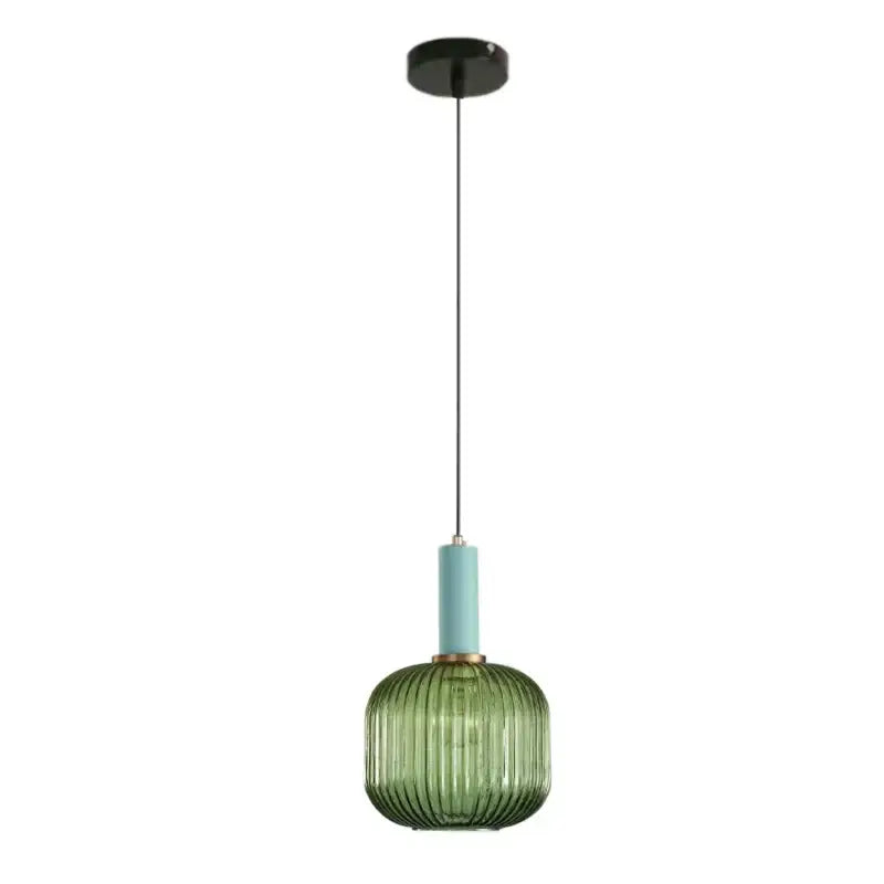 Modern ribbed green pumpkin glass pendant lights for dining room