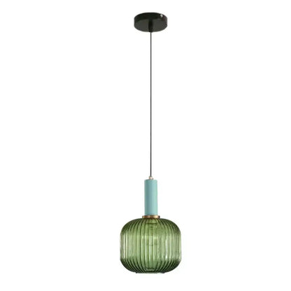 Modern ribbed green pumpkin glass pendant lights for dining room