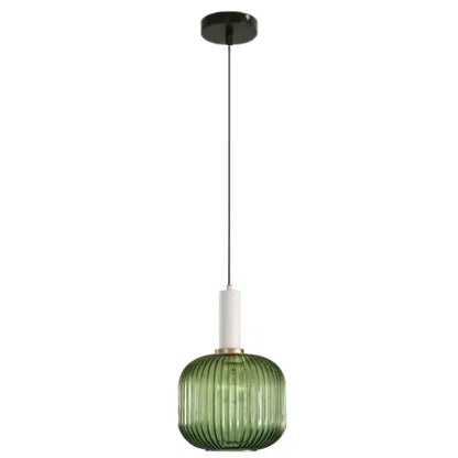 Modern ribbed green pumpkin glass pendant lights for dining room