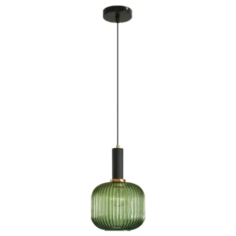 Modern ribbed green pumpkin glass pendant lights for dining room