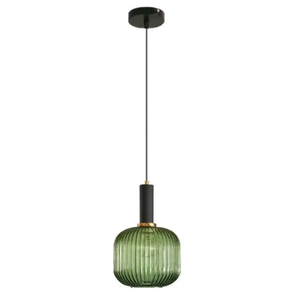 Modern ribbed green pumpkin glass pendant lights for dining room