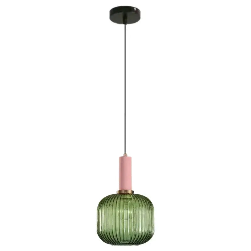 Modern ribbed green pumpkin glass pendant lights for dining room