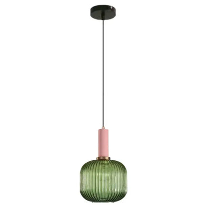 Modern ribbed green pumpkin glass pendant lights for dining room
