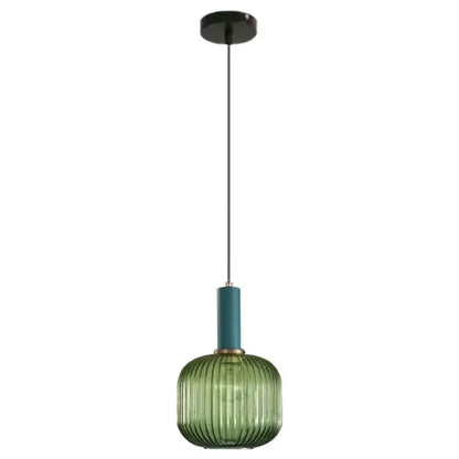 Modern ribbed green pumpkin glass pendant lights for dining room