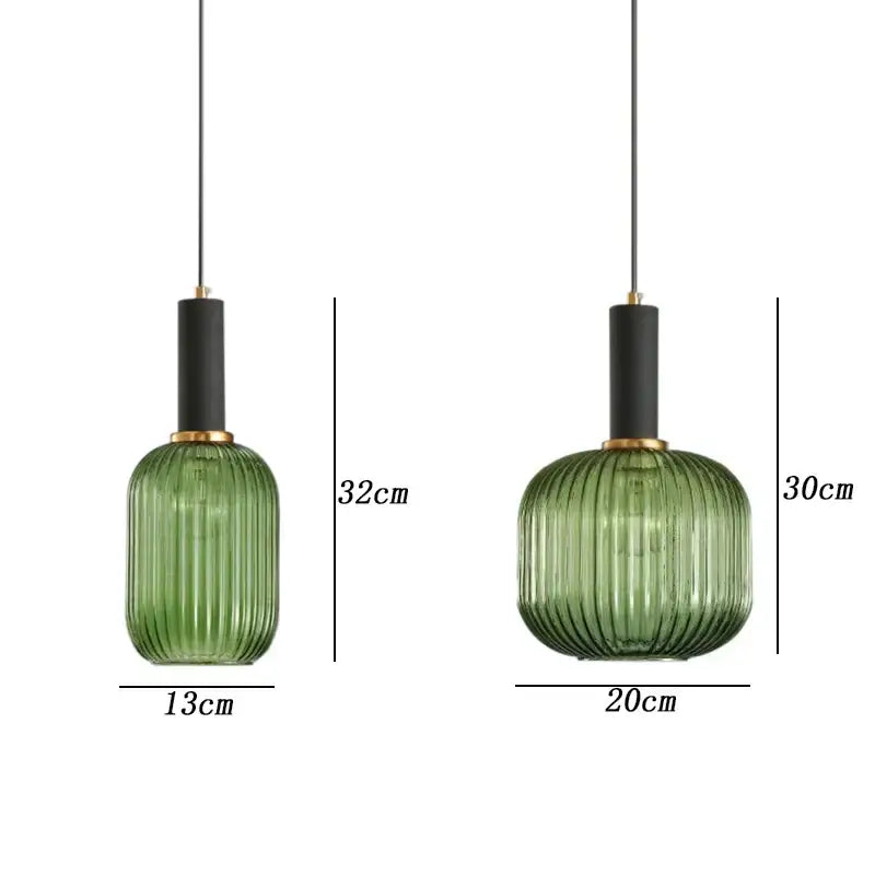 Modern ribbed green pumpkin glass pendant lights for dining room