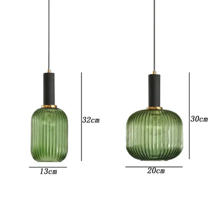Modern ribbed green pumpkin glass pendant lights for dining room