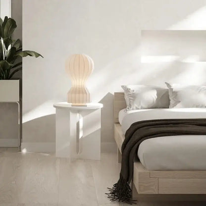 Modern ribbed white ceramic silk table lamp – bedroom led