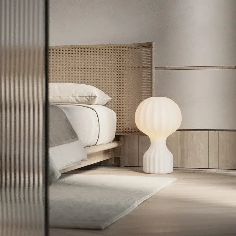 Modern ribbed white ceramic table lamp bedroom light