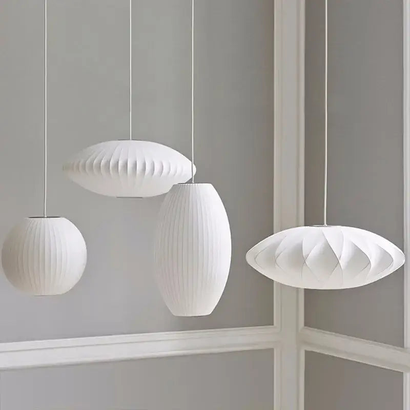 Modern ribbed white elegant silk designer pendant lamp living room