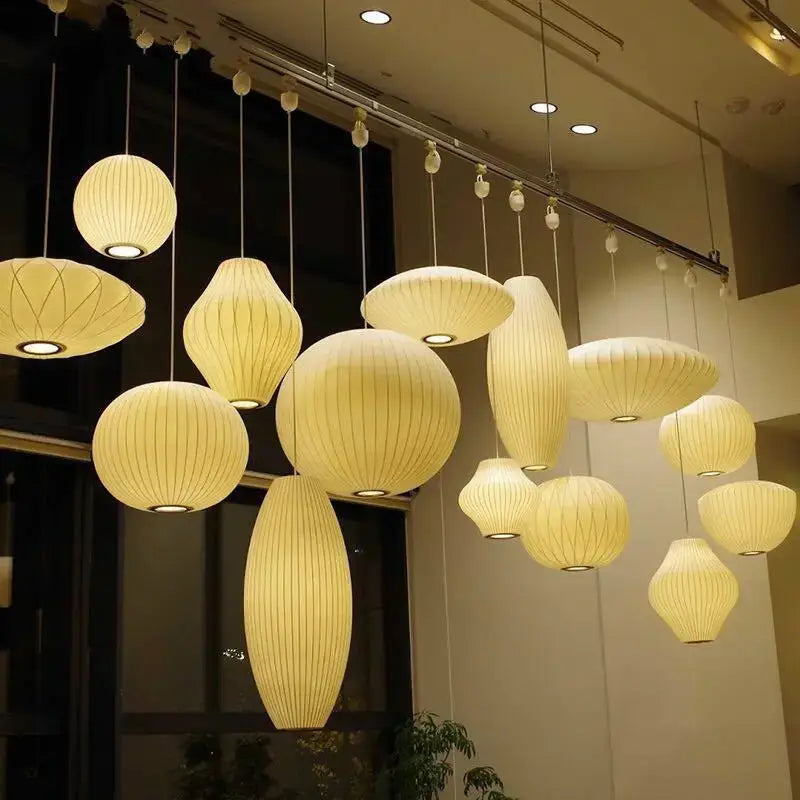 Modern ribbed white elegant silk designer pendant lamp living room