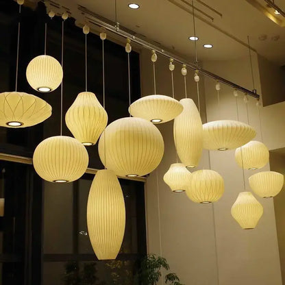 Modern ribbed white elegant silk designer pendant lamp living room
