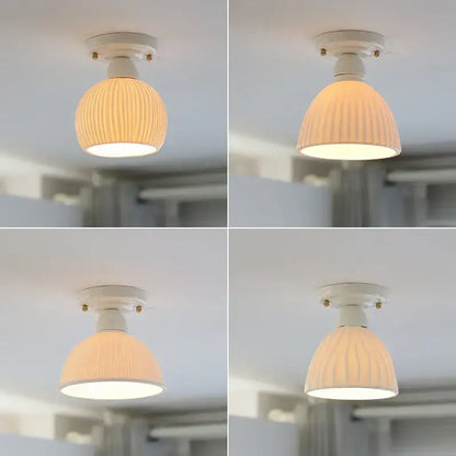 Modern ridged cream ceramic led ceiling light for living room