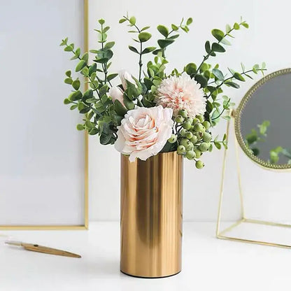 Modern ridged gold plated cylinder vase living room decor