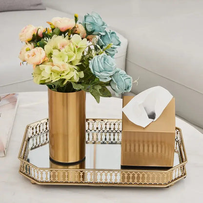 Modern ridged gold plated cylinder vase living room decor