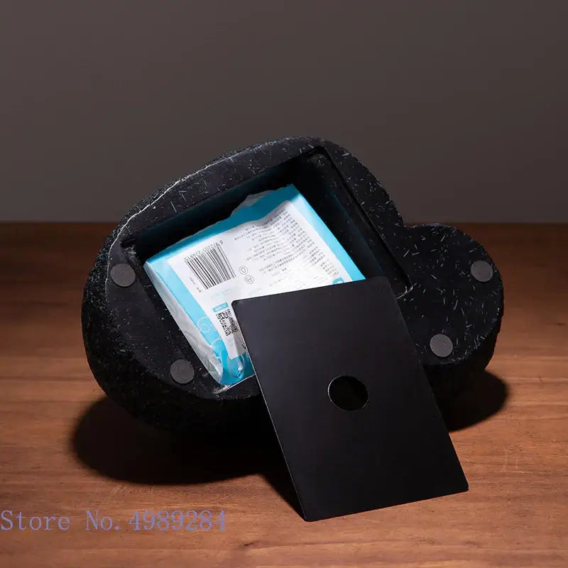 Modern rock textured black & gold bird tissue box living room decor