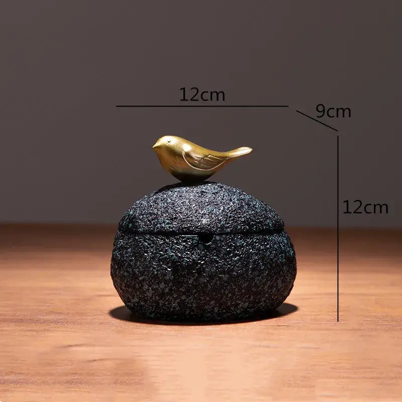 Modern rock textured black & gold bird tissue box living room decor