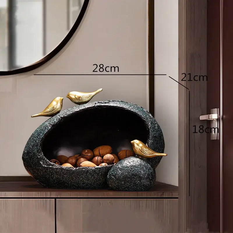 Modern rock textured black & gold bird tissue box living room decor