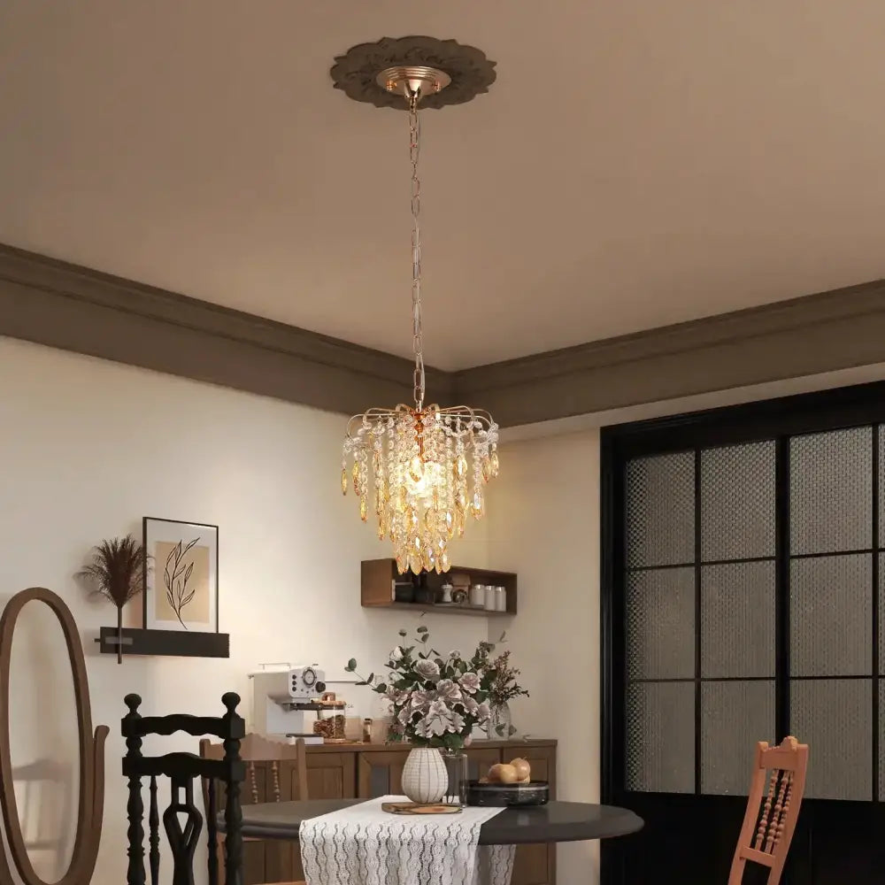 Modern rose gold and amber crystal led pendant light living room