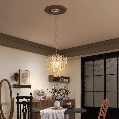 Modern rose gold and amber crystal led pendant light living room