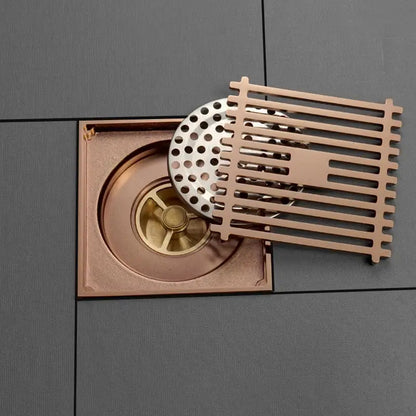 Modern rose gold brushed square floor drain bathroom slat design