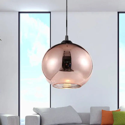 Modern rose gold copper sphere pendant light for kitchen bar