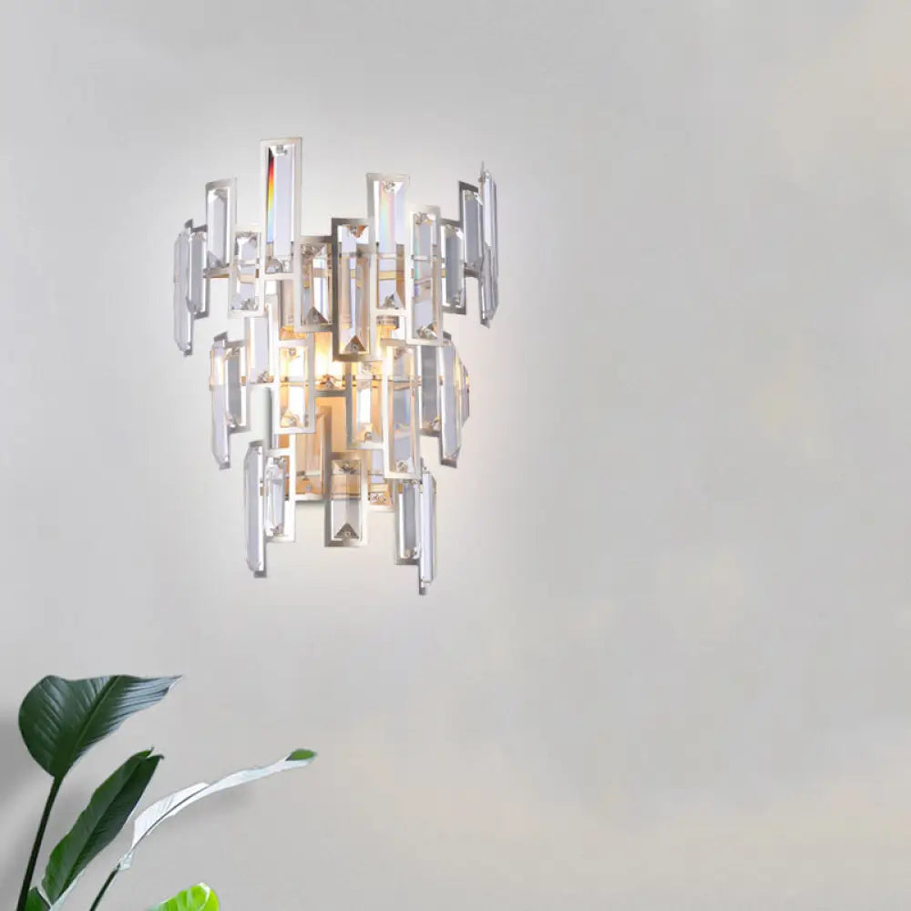 DecorBites™ Modern Rose Gold Crystal Wall Sconce with Rectangular-Cut Tier Design for Dining Room
