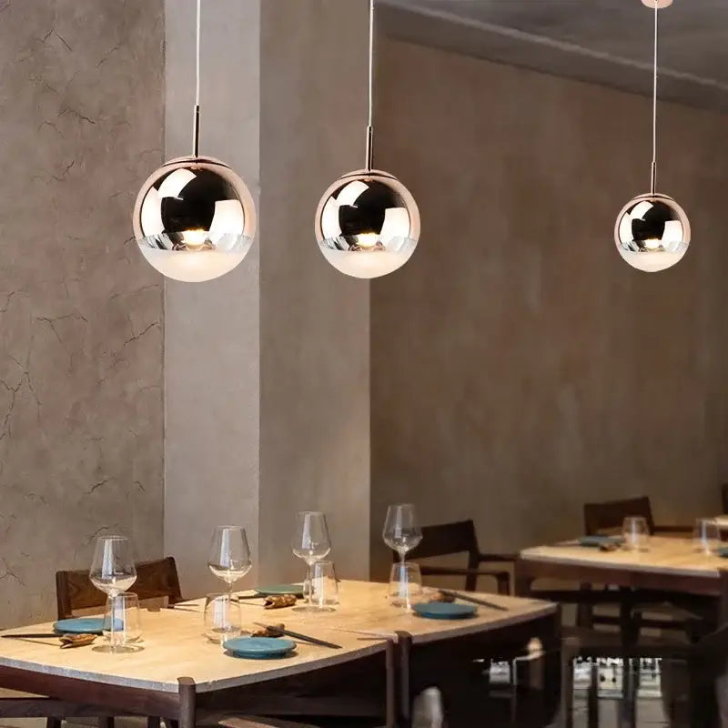Modern rose gold & frosted glass ball pendant light kitchen fixture