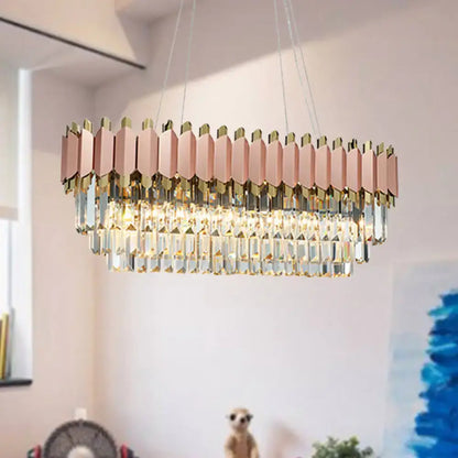 Modern rose gold oval crystal chandelier dining room light fixture