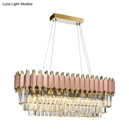 Modern rose gold oval crystal chandelier dining room light fixture