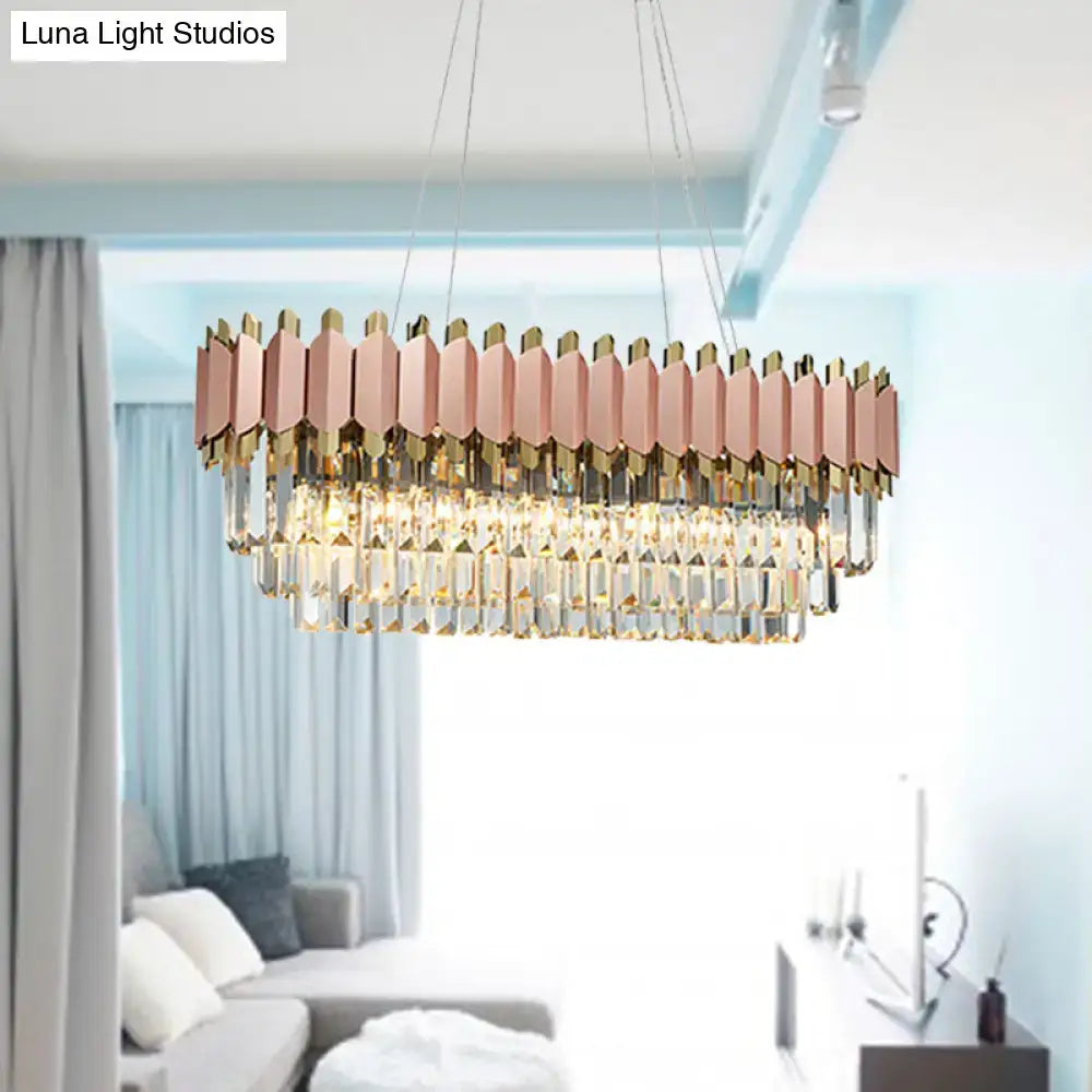 Modern rose gold oval crystal chandelier dining room light fixture