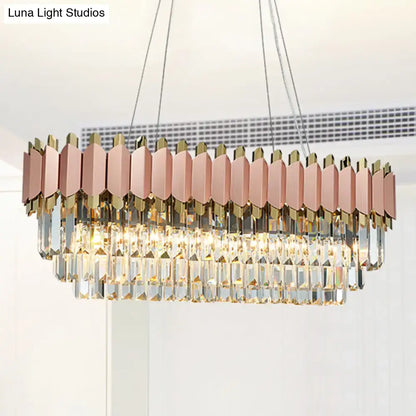 Modern rose gold oval crystal chandelier dining room light fixture