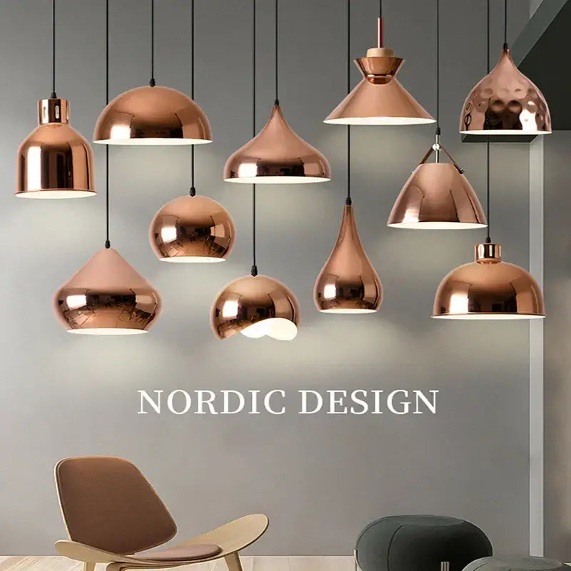 Modern rose gold pendant lights for dining room island decor