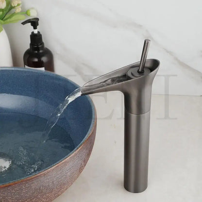 Modern rose gold waterfall bathroom faucet single handle tall tap