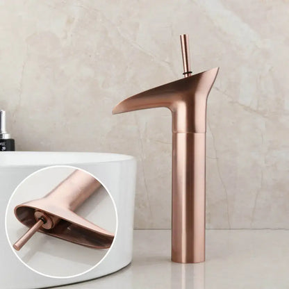 Modern rose gold waterfall bathroom faucet single handle tall tap