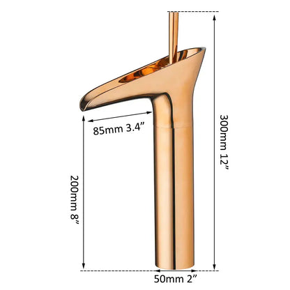 Modern rose gold waterfall bathroom faucet single handle tall tap