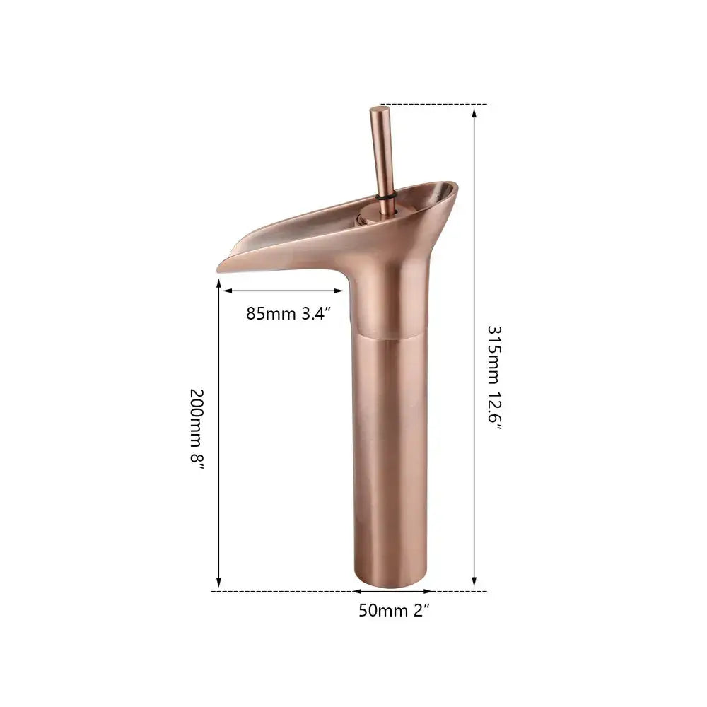 Modern rose gold waterfall bathroom faucet single handle tall tap