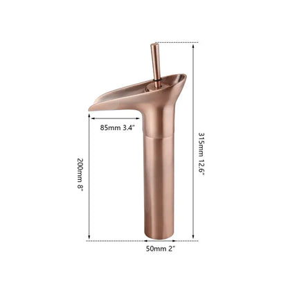 Modern rose gold waterfall bathroom faucet single handle tall tap