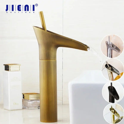 Modern rose gold waterfall bathroom faucet single handle tall tap