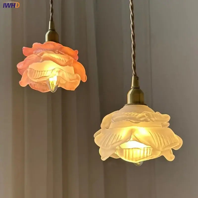 Modern rose orange & creamy white glass led pendant light kitchen