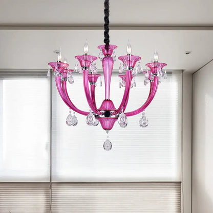 Modern rose red glass crystal chandelier living room pendant light