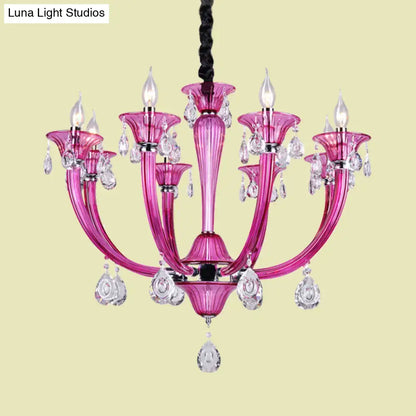 Modern rose red glass crystal chandelier living room pendant light
