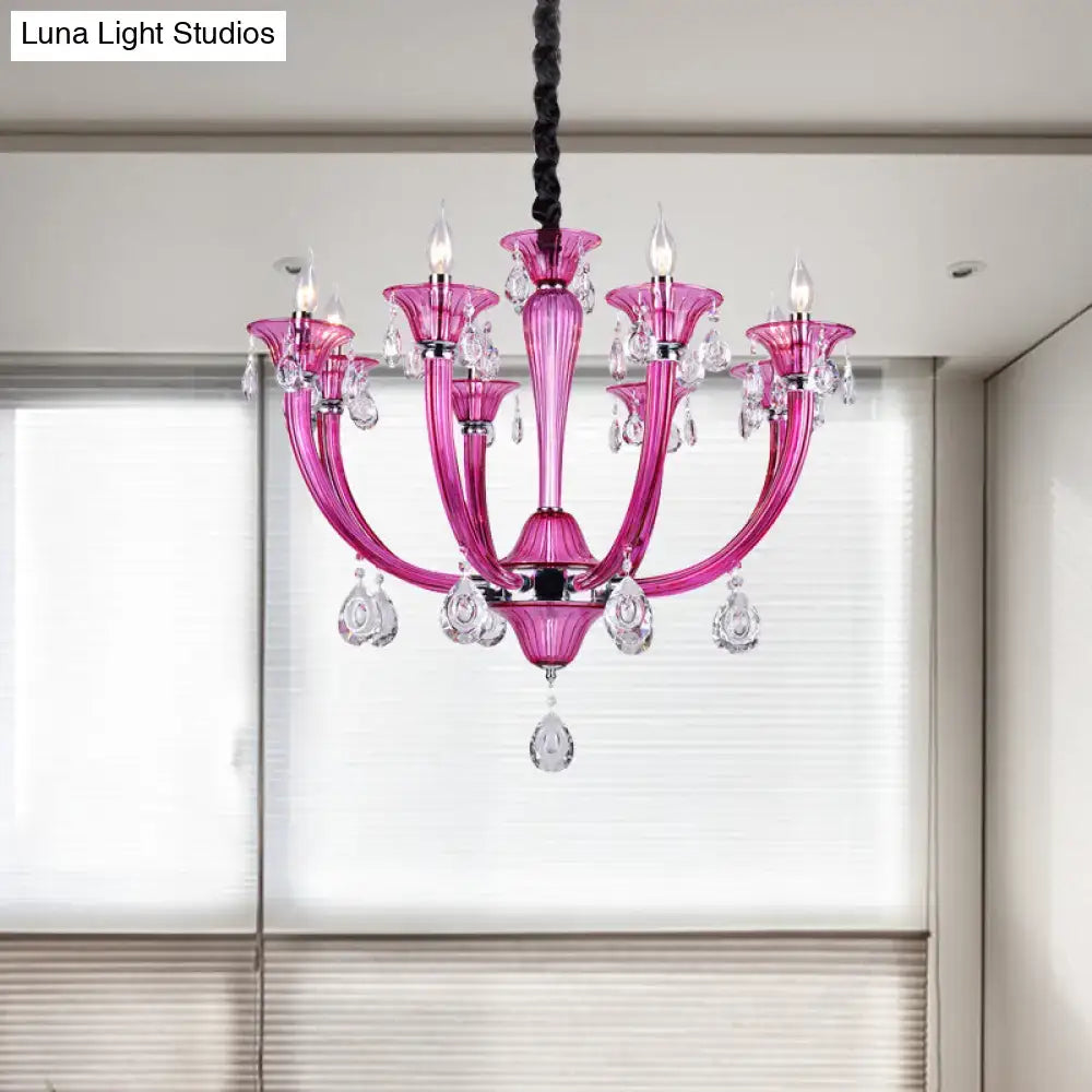 Modern rose red glass crystal chandelier living room pendant light