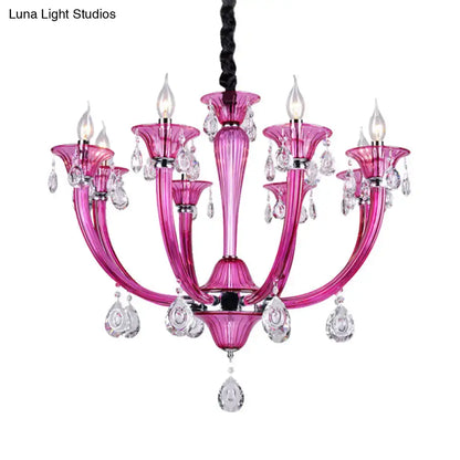 Modern rose red glass crystal chandelier living room pendant light