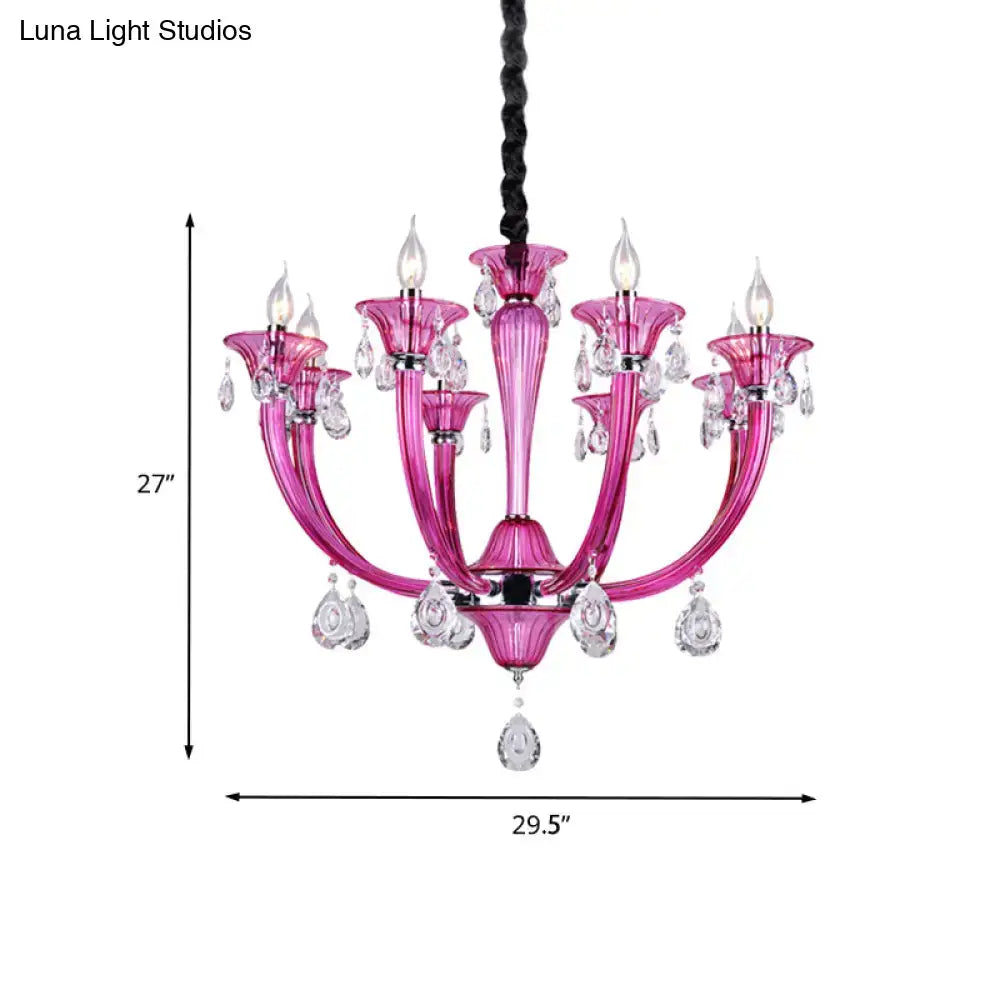 Modern rose red glass crystal chandelier living room pendant light
